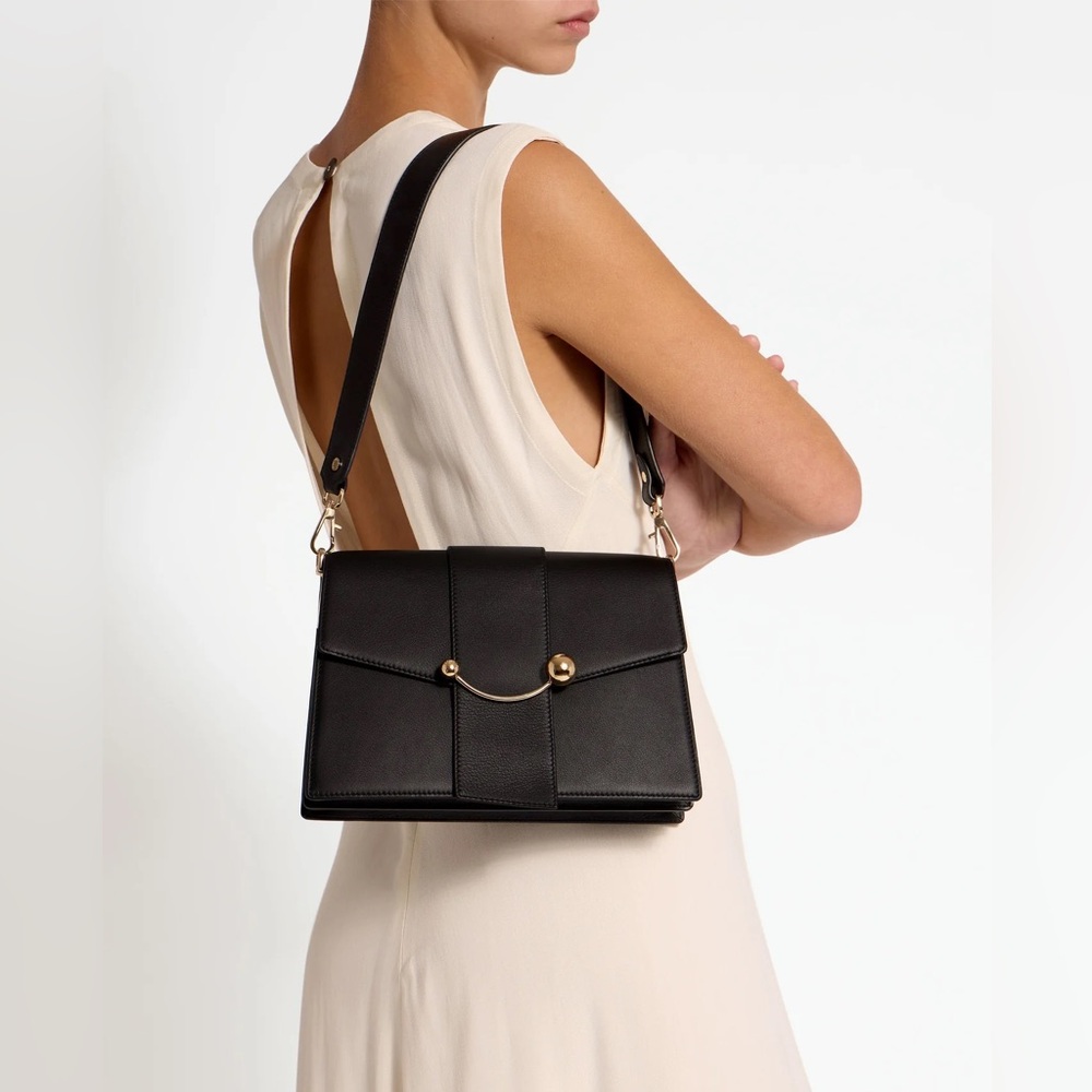 NIB Strathberry Crescent Shoulder Handbag in Black Leather NEW